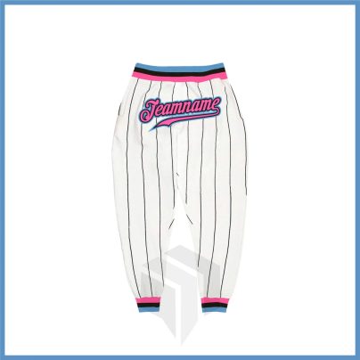 Custom White Black Pinstripe Pink-Light Blue Sports Pants
